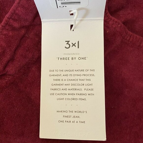 3x1 W3 Velvet Merlot Higher Ground Slim Pants 24 - Picture 11 of 11